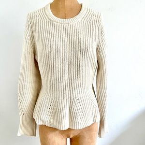 Banana Republic Cream Knit Peplum Fisherman Sweater Preppy Spring Minimalist